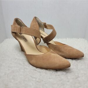 Paul Green Women’s Size 7.5 Beige Suede Pumps Crossover Strap Pointed Toe Heels